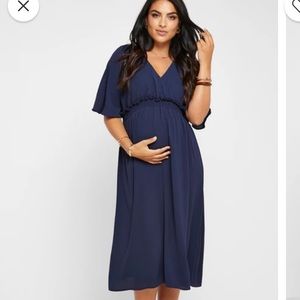 Like New Dorothy Perkins Maternity Shirred Waist Dress Size 4 US in Navy Blue